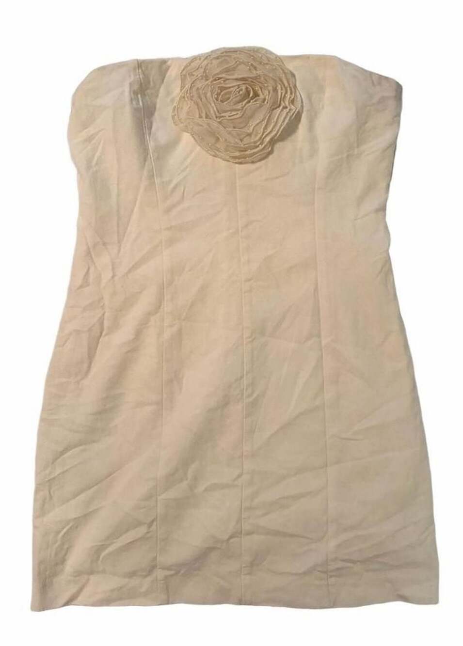 Zara Strapless Rose Applique Mini Dress Size L Off-White Tube Dress Large Bridal